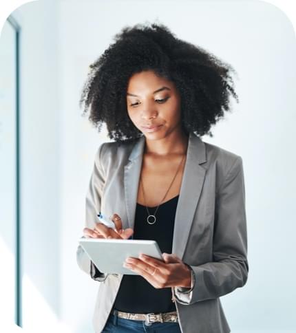 Woman working on tablet